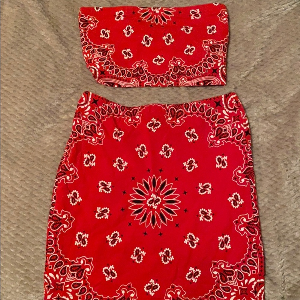 Red Bandana Top/Skirt Set.